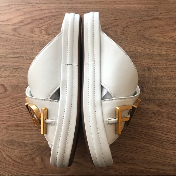 NIB $1150 Fendi graphy Platform Slide Sandal (Women) in White/Gold - size 37! - Picture 9 of 15